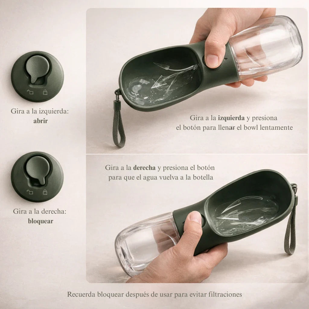 Botella Paseo 2 en 1  — Agua + Snack siempre a mano